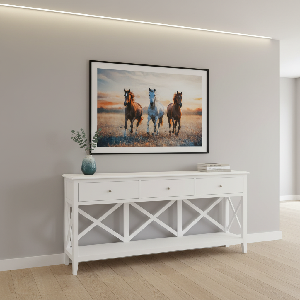 Hampton White Timber 3 Drawer Console Hall Table