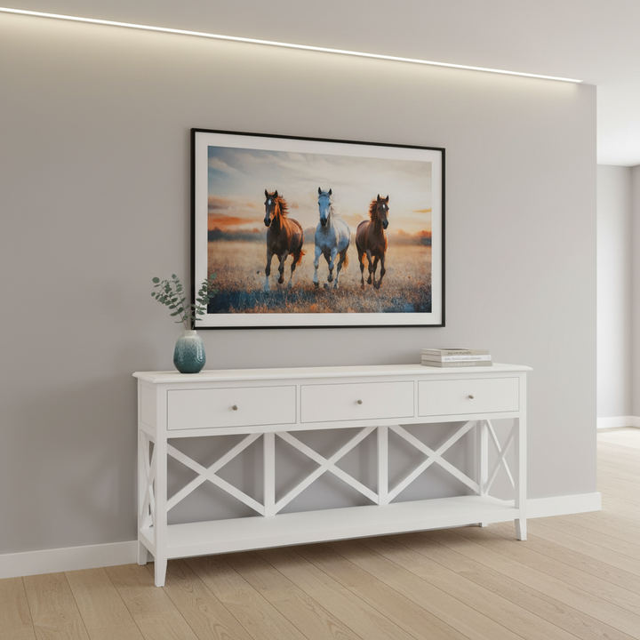 Hampton White Timber 3 Drawer Console Hall Table