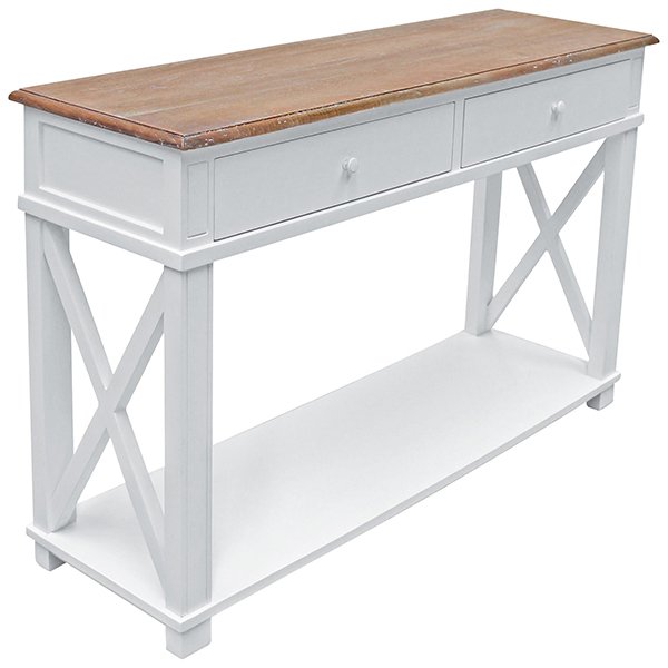 Hamptons Console - White + Weathered Oak Top