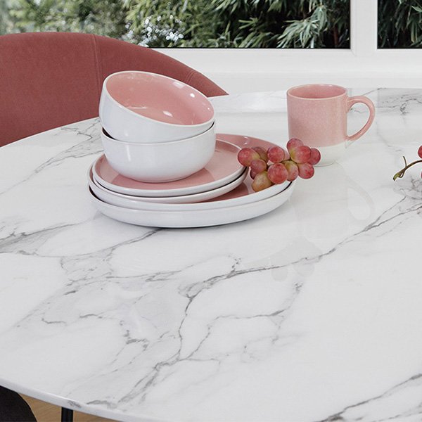 Hanaya Marble Effect Round Dining Table 120cm - White