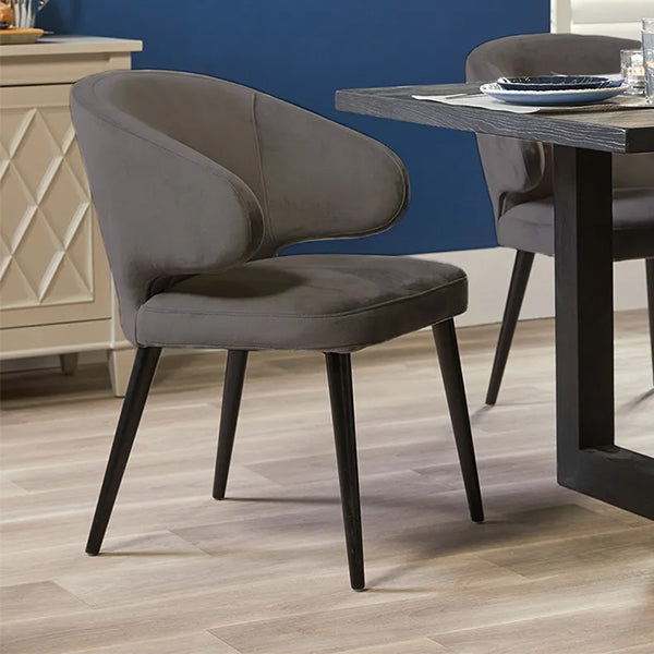 Harlow Black Dining Chair - Grey Velvet