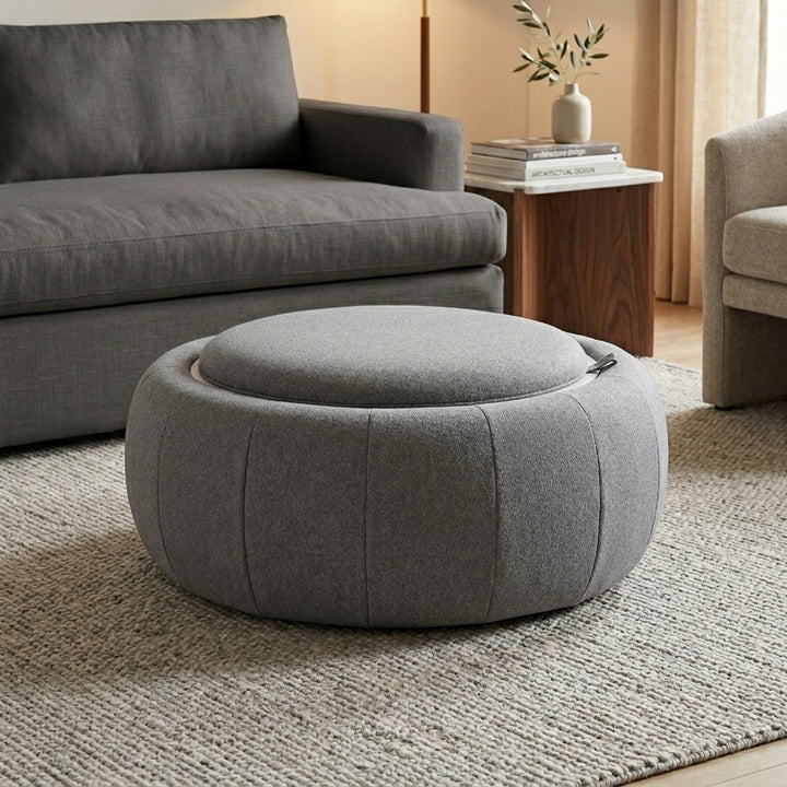 Harper Fabric Round Ottoman - Dark Grey