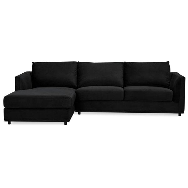 Haven Velvet Sofa with LHF Chaise - Black
