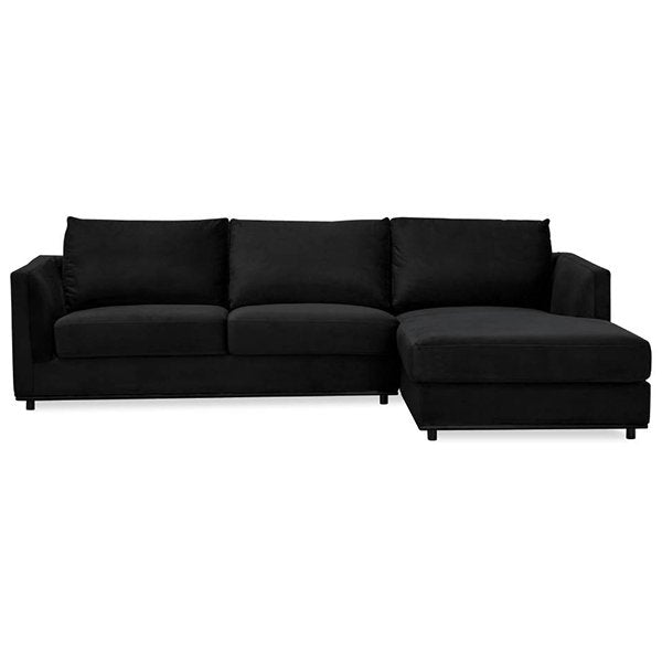 Haven Velvet Sofa with RHF Chaise - Black