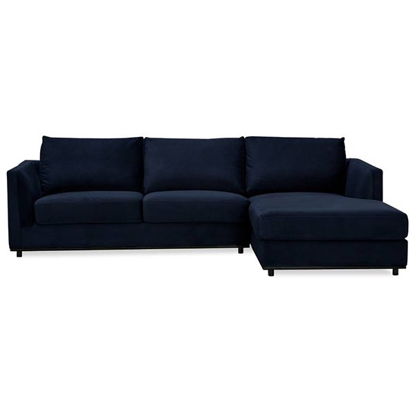 Haven Velvet Sofa with RHF Chaise - Navy