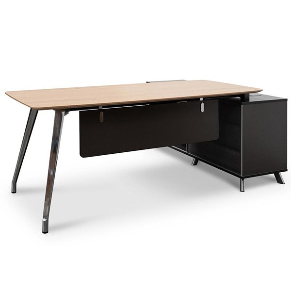 Hayes 2m Left Return Office Desk - Natural - Black