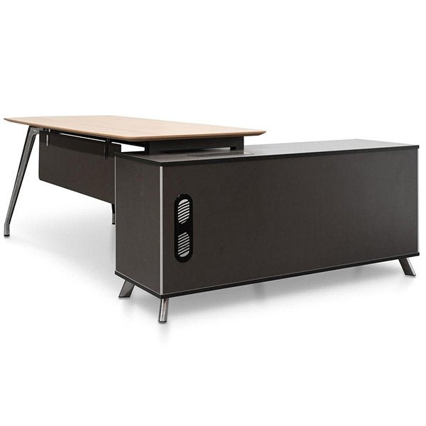 Hayes 2m Left Return Office Desk - Natural - Black