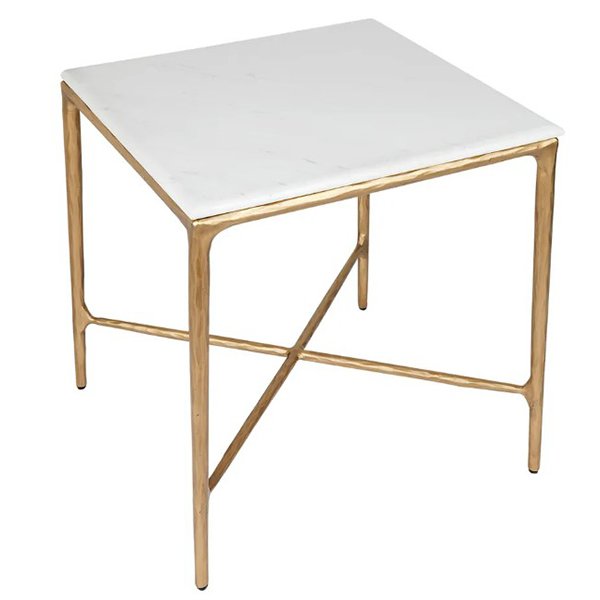 Heston Square Marble Side Table - Brass