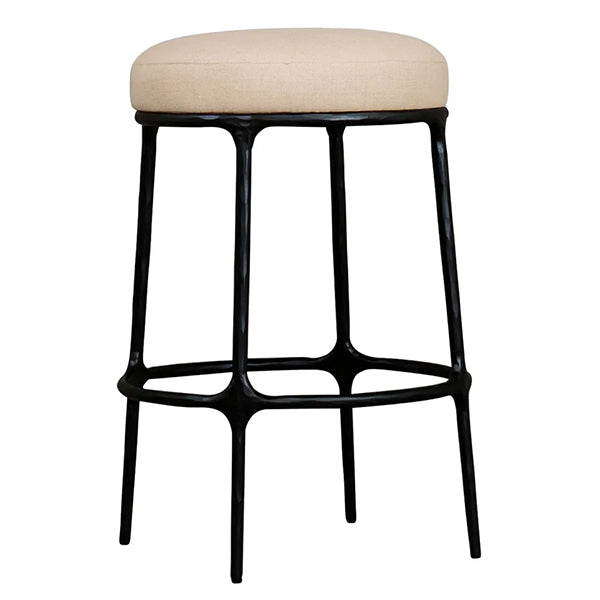 Heston Black Kitchen Stool - Natural Linen