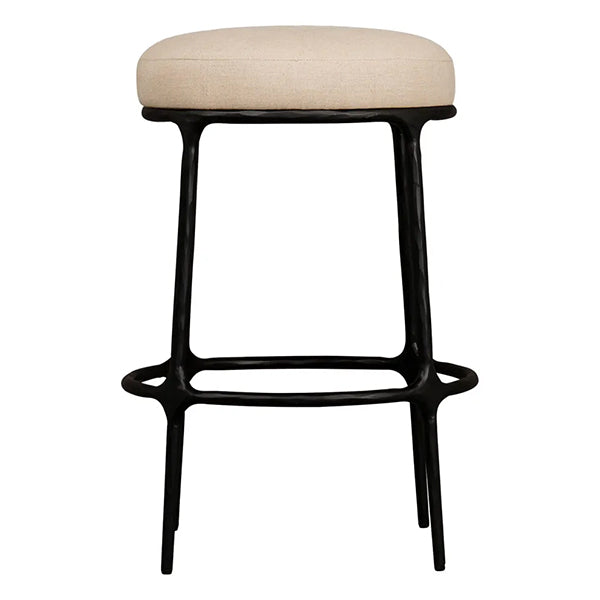 Heston Black Kitchen Stool - Natural Linen