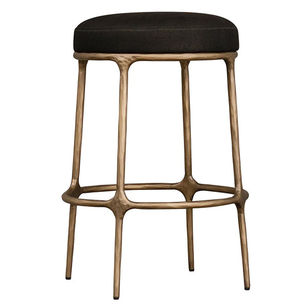 Heston Brass Kitchen Stool - Black Linen