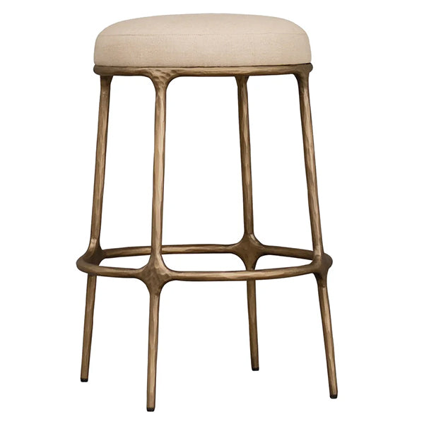 Heston Brass Kitchen Stool - Natural Linen