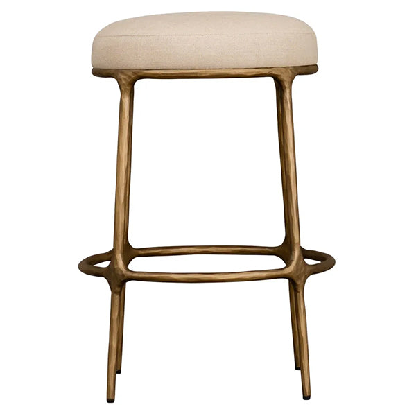 Heston Brass Kitchen Stool - Natural Linen