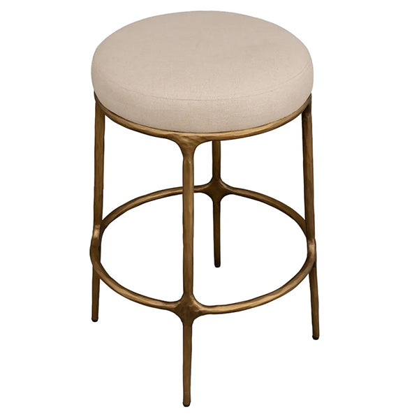 Heston Brass Kitchen Stool - Natural Linen