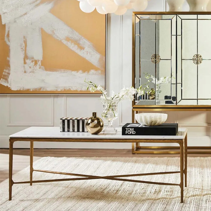 Heston Rectangle Marble Coffee Table - Brass