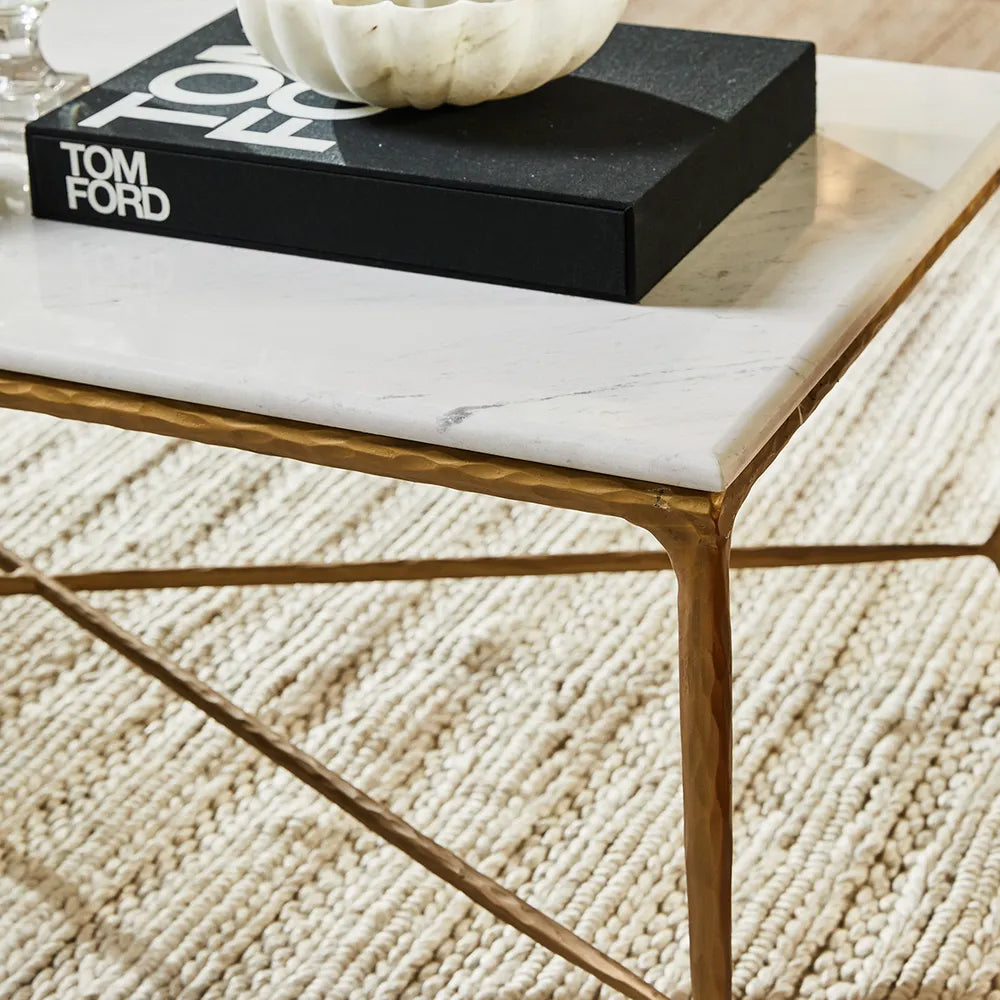 Heston Rectangle Marble Coffee Table - Brass