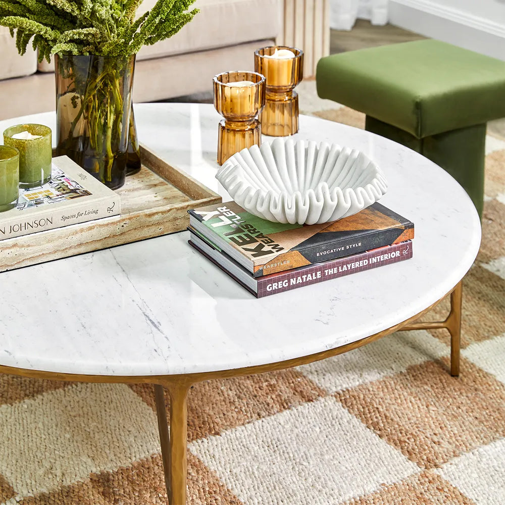 Heston Round Marble Coffee Table - Brass