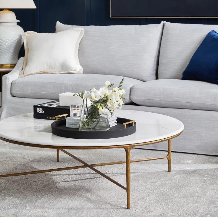 Heston Round Marble Coffee Table - Brass