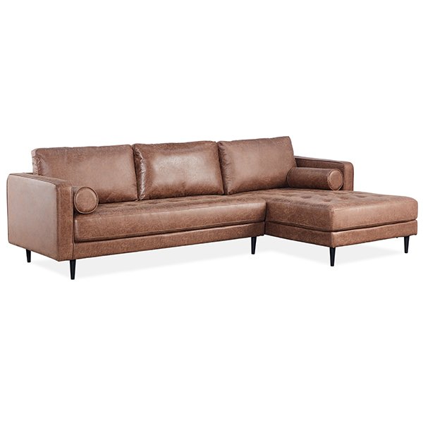 Highland 2-Seater Fabric Sofa with RHF Chaise - Saddle