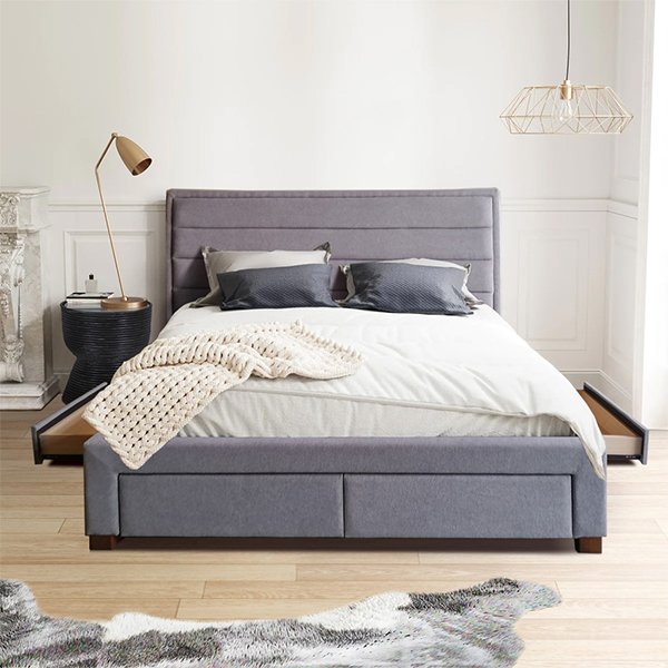 Hawthorn Fabric Platform Bed with Side Drawers - Queen