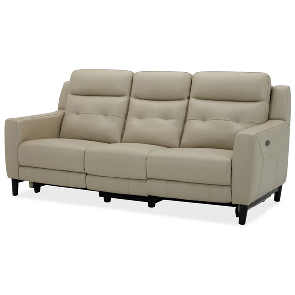 Hollydeen Leather 3 Seater Electric Recliner Sofa - Beige