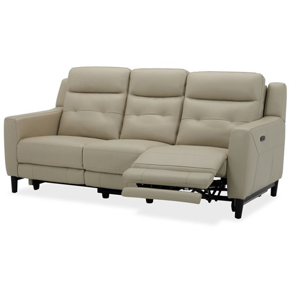 Hollydeen Leather 3 Seater Electric Recliner Sofa - Beige