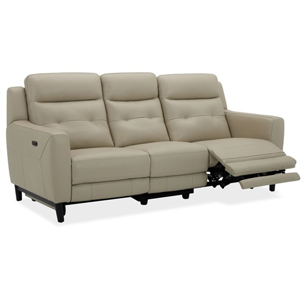 Hollydeen Leather 3 Seater Electric Recliner Sofa - Beige