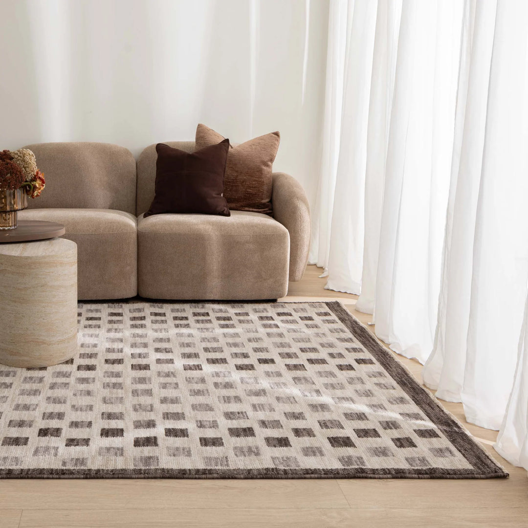 Horizon Ivory Grey Checkered Rug