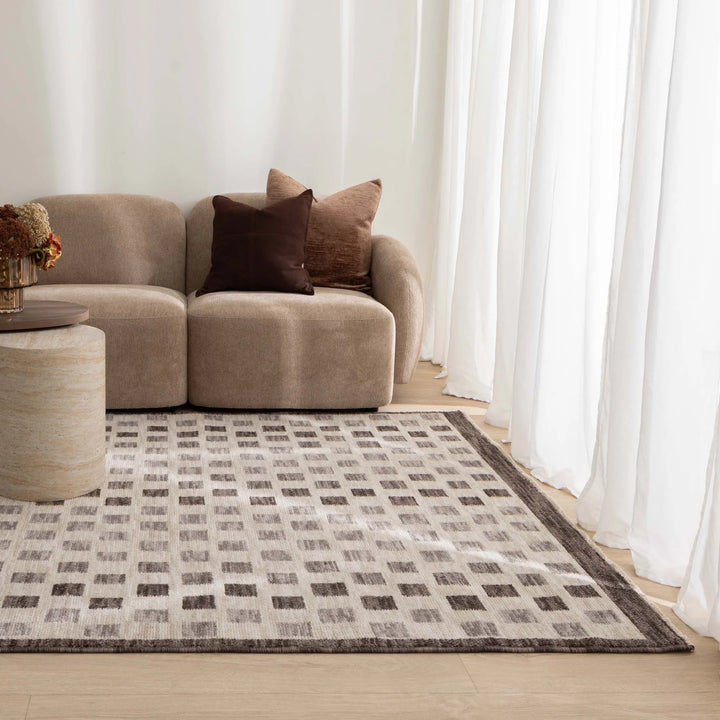 Horizon Ivory Grey Checkered Rug