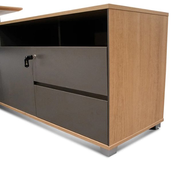 Hubert 2.2m Right Return Grey Office Desk - Natural Top