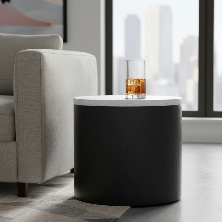 Citola Marble Side Table with Black Base