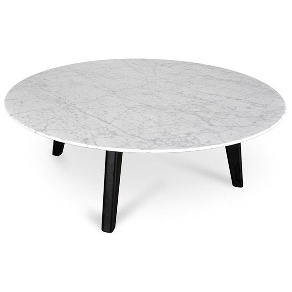 Hunter 100cm Round Marble Coffee Table with Black Legs