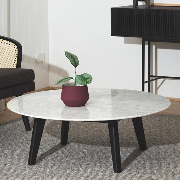 Hunter 100cm Round Marble Coffee Table with Black Legs