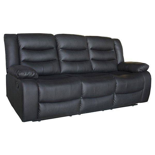 Ipanema 3 Seater Faux Leather Recliner Sofa - Black