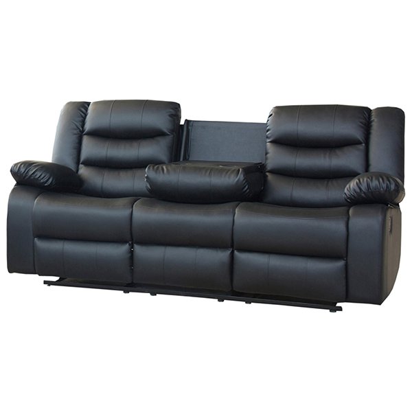 Ipanema 3 Seater Faux Leather Recliner Sofa - Black