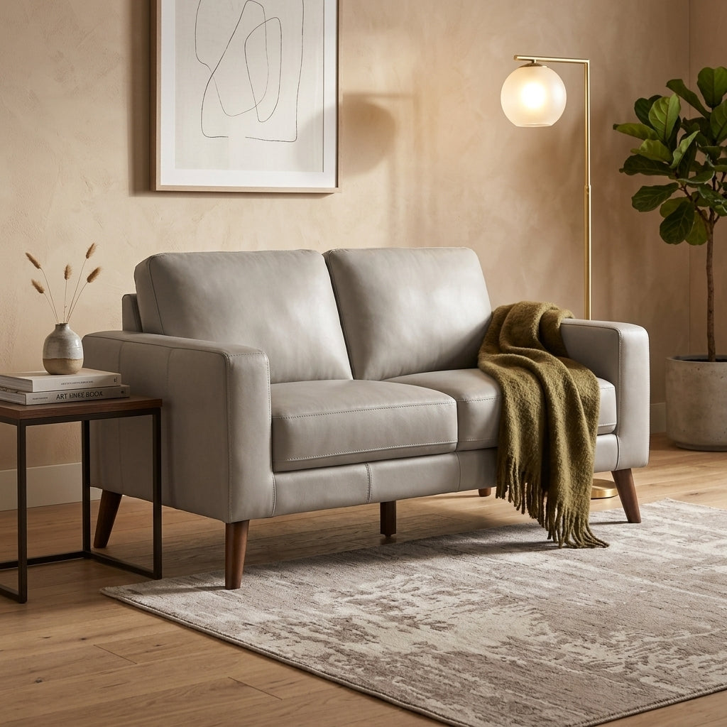 Ipswich 2 Seater Sofa - Beige Full Leather
