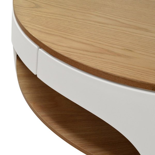 Jackson 82cm Wooden Round Coffee Table - Natural Top and White Leg