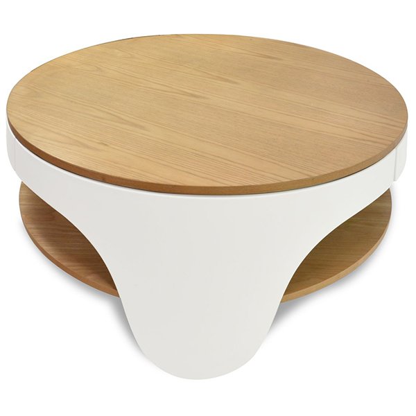 Jackson 82cm Wooden Round Coffee Table - Natural Top and White Leg