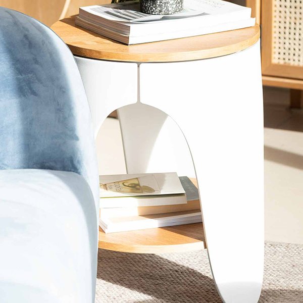 Jackson Round Side Table - Natural and White