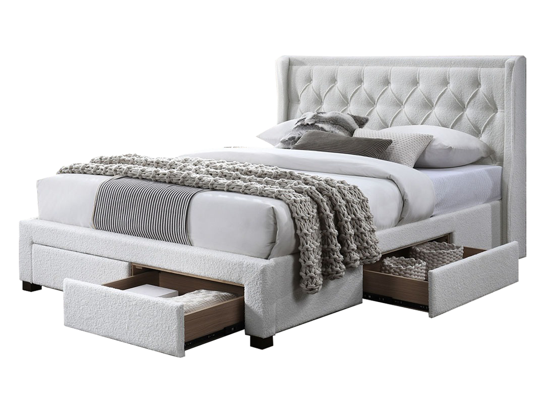 Jackson 4-Drawer Queen Bed - Ivory Boucle