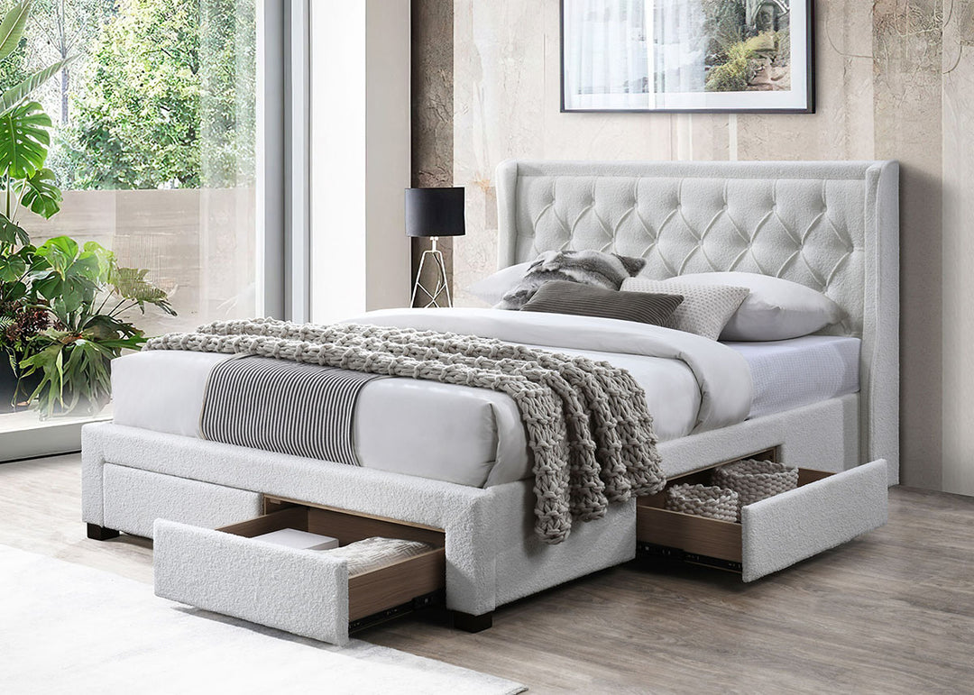 Jackson 4-Drawer Queen Bed - Ivory Boucle