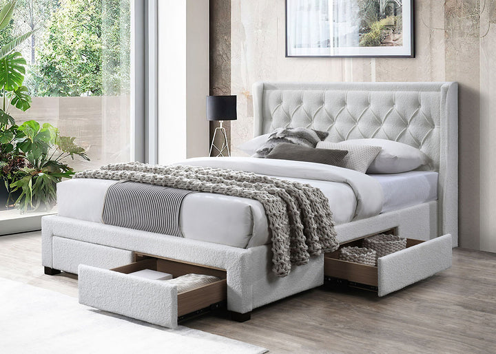 Jackson 4-Drawer Queen Bed - Ivory Boucle