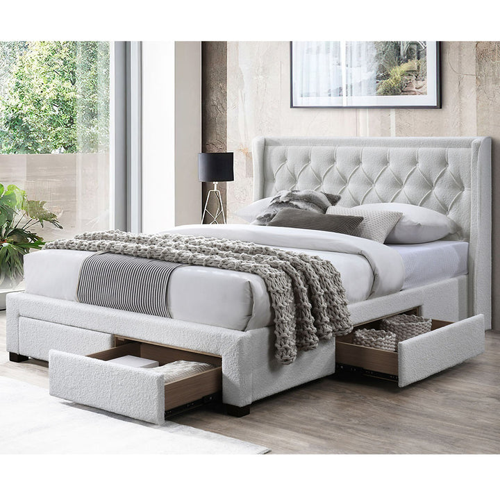 Jackson 4-Drawer Queen Bed - Ivory Boucle