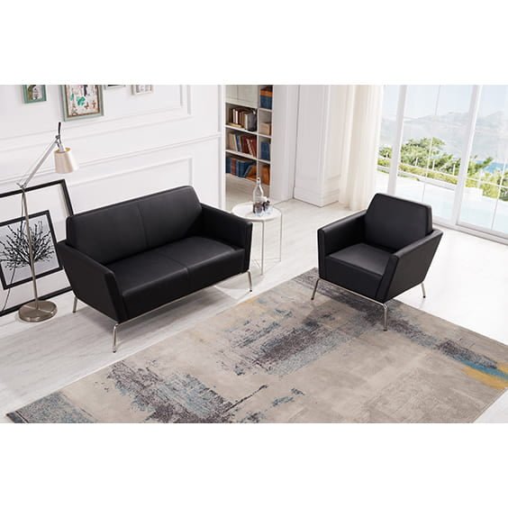 Jaden Black PU Leather Two Seater Lounge