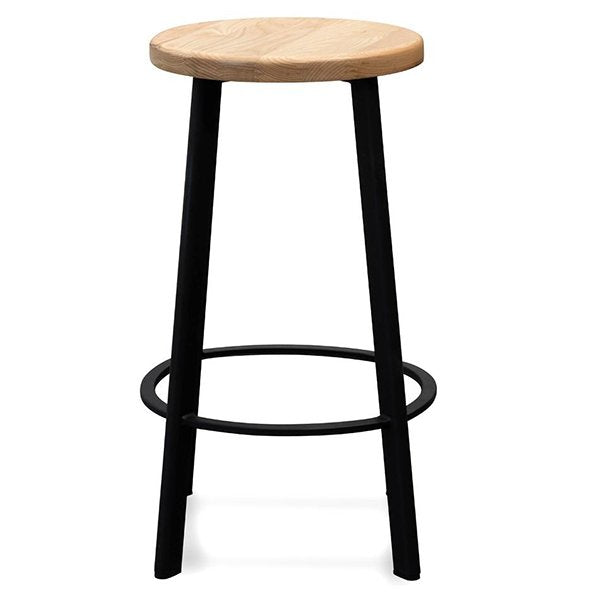 James 65cm Natural Timber Seat Bar Stool - Black Frame