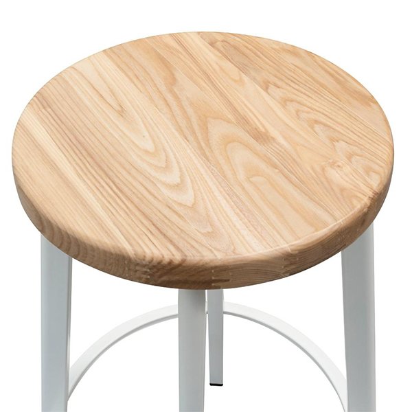 James 65cm Natural Timber Seat Bar Stool - White Frame