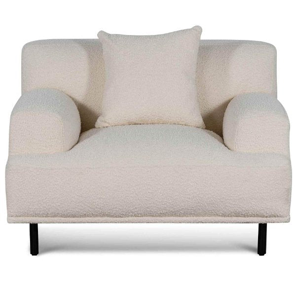 Jasleen Fabric Armchair - Ivory White Boucle with Black Legs