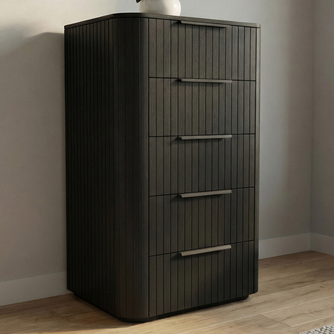 Jazir Designer Black 5 Drawer Tallboy