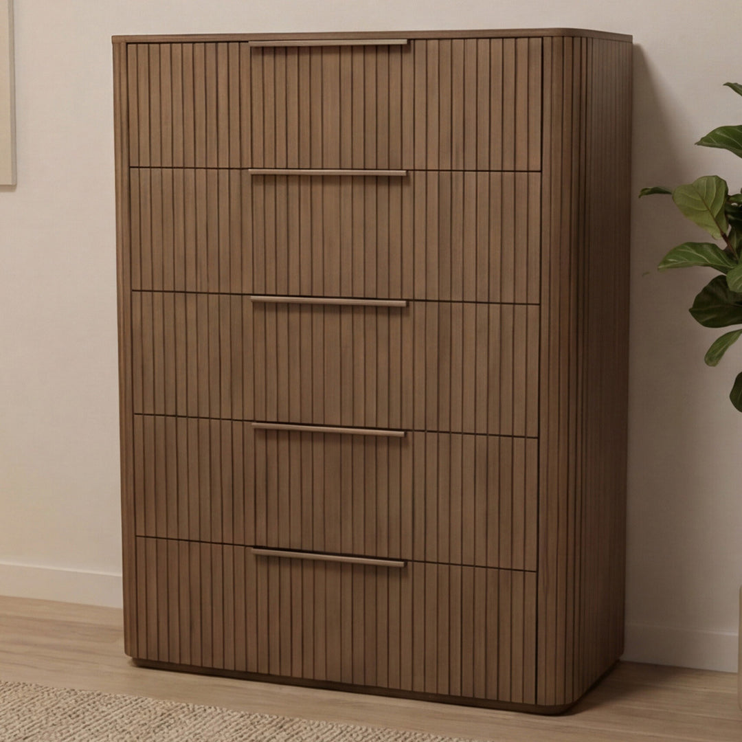 Jazir Designer Oak 5 Drawer Tallboy