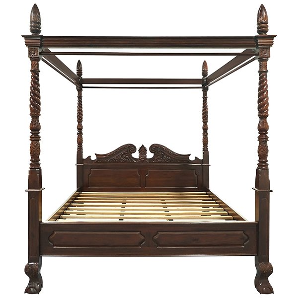 Jepara Mahogany Timber 4 Poster King Bed – Mahogany